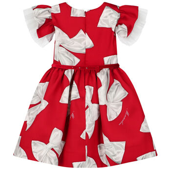 Girls Red Satin Bow Dress